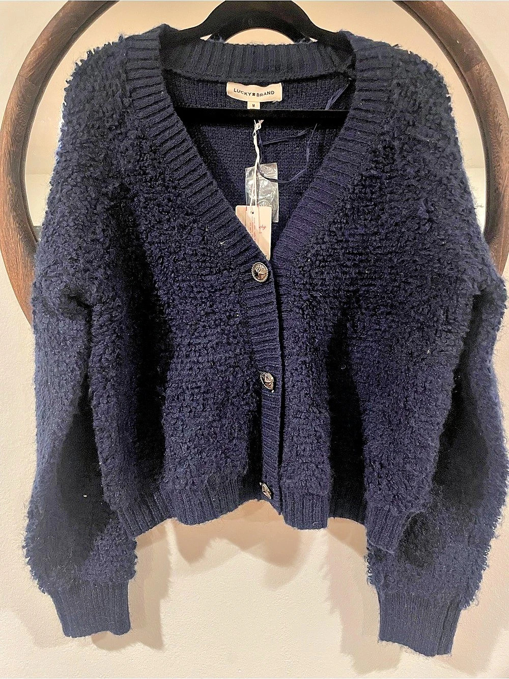Lucky Brand Boucle Cardigan in Blue Size Medium NWT